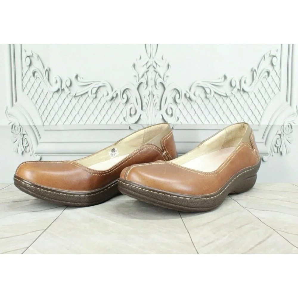 LL BEAN Brown Leather Split Toe Slip On Comfort Shoes Size 8 M - Picture 2 of 9